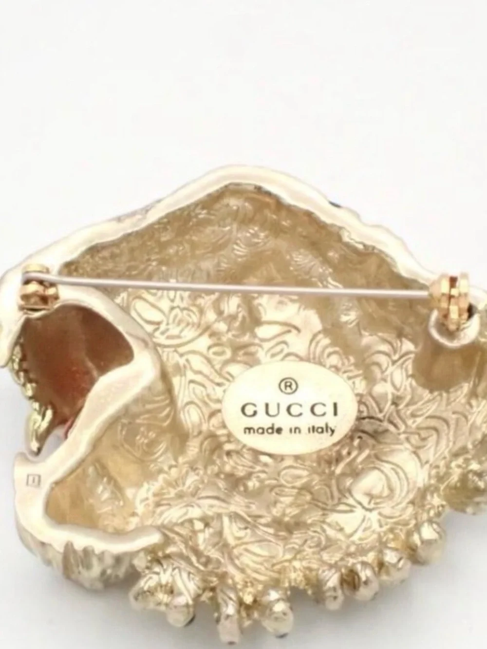 Extremely rare Vintage EUC Gucci Gold-Tone Multicolor Tiger Brooch w Green Eye